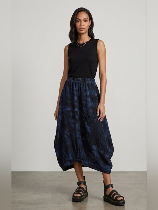 Luukaa Dresses & Skirts - LUUKAA | Avant-Garde Linen-Cotton Blend Balloon Midi Skirt